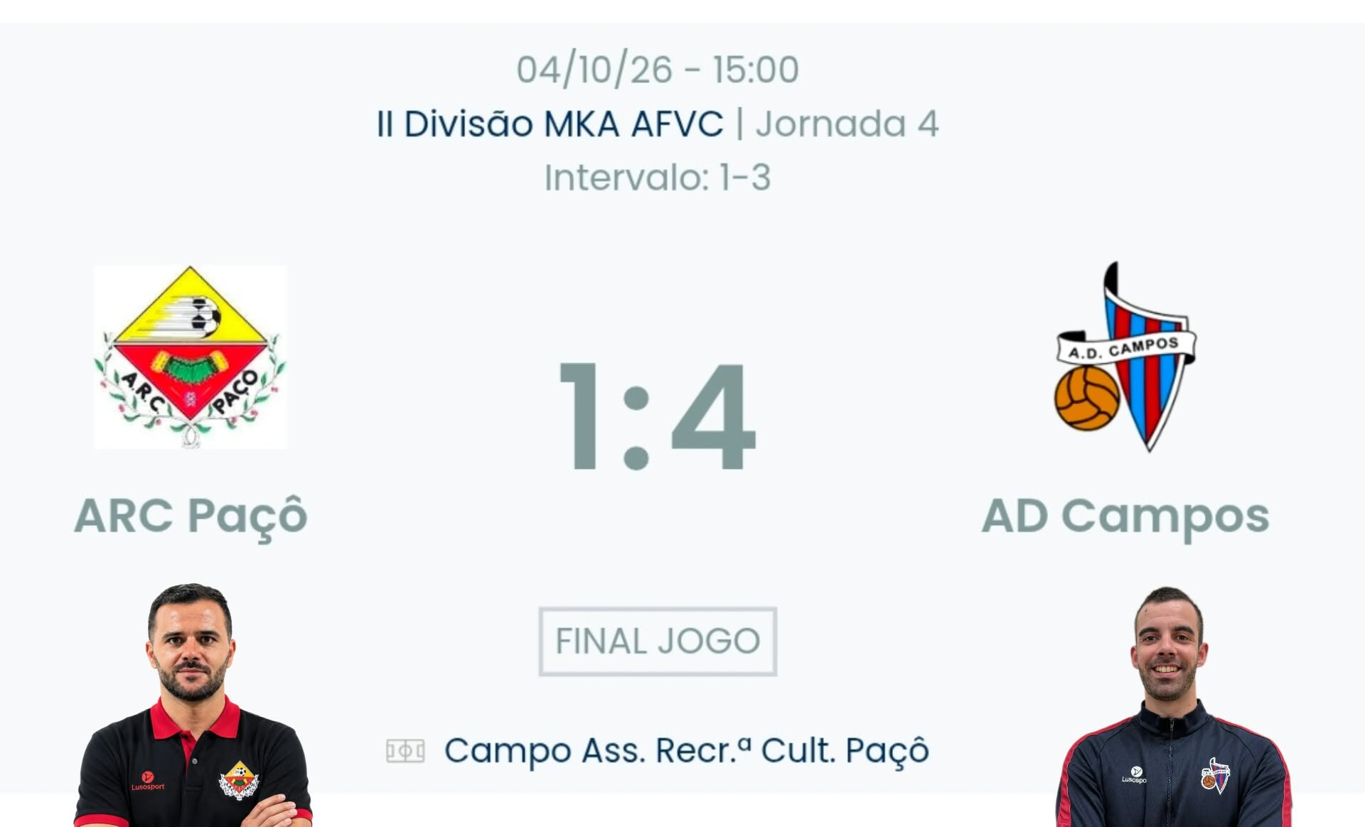 Futebol AF Viana do Castelo / Declarações Paçô 1-4 Campos